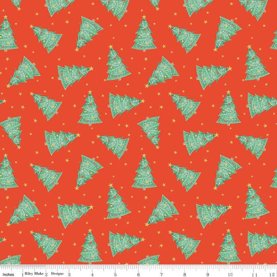 Holiday Cheer-1/2 Yard Increments, Cut Continuously (C13612 Trees Red) by My Mind's Eye for Riley Blake Designs