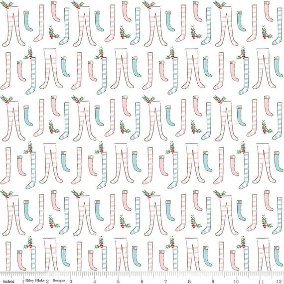 Pixie Noel 2 FLANNEL - 1/2 Yard Increments, Cut Continuously (F12581 White Stockings) by Tasha Noel for Riley Blake Designs