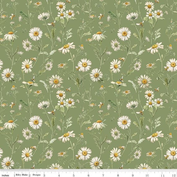 Love Me More - 1/2 Yard Increments, Cut Continuously (CD15633 Daisies Green) by Lisa Audit for Riley Blake Designs