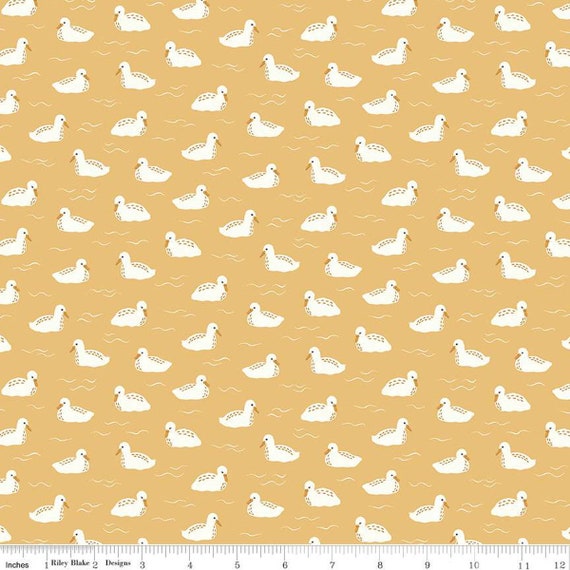 Little Swan-1/2 Yard Increments, Cut Continuously (C13746 Baby Swans Honey) by Little Forest Atelier for Riley Blake Designs