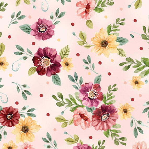 Sew In Love-1/2 Yard Increments, Cut Continuously (14297-01 Sweet Blooms Light Pink) by Nicole Decamp for Benartex