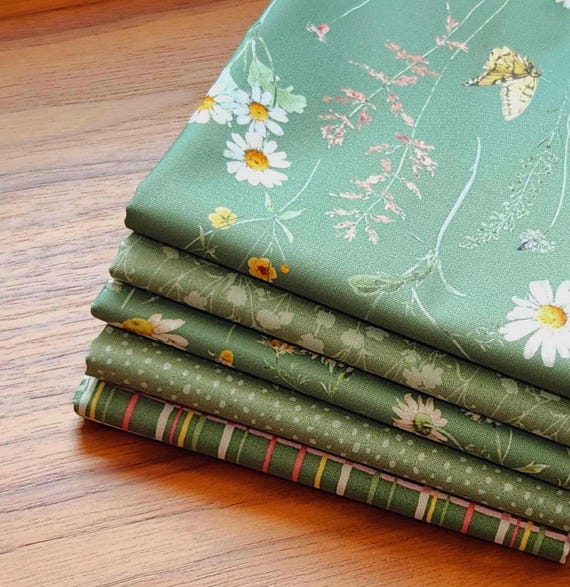Love Me More - Half Yard Bundle (5 Green Fabrics) by Lisa Audit for Riley Blake Designs