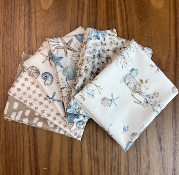 Blue Escape Coastal-Fat Quarter Bundle (6 Off White Fabrics) by Lisa Audit for Riley Blake Designs