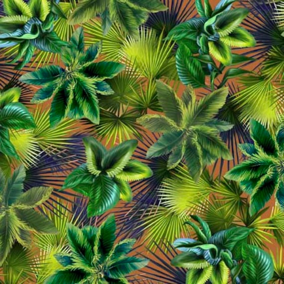 Jurassic Journey - 1/2 Yard Increments, Cut Continuously (29769-A Palm Leaves) by Eva Nikolskaya for QT Fabrics