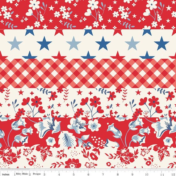 Freedom Garden - 1/2 Yard Increments, Cut Continuously (C15626 Cheater Print Red) by My Mind's Eye for Riley Blake Designs