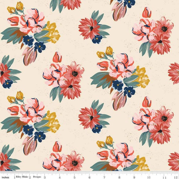 Wild Rose-1/2 Yard Increments, Cut Continuously (C14041 Floral Cream) by Riley Blake Designers