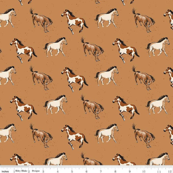 Wild Rose - Fat Quarter (C14042 Horses Sienna) by Riley Blake Designs