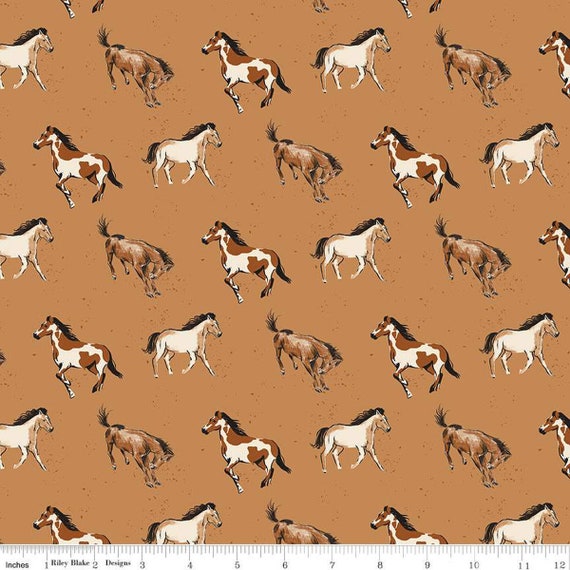 Wild Rose-1/2 Yard Increments, Cut Continuously (C14042 Horses Sienna) by Riley Blake Designs