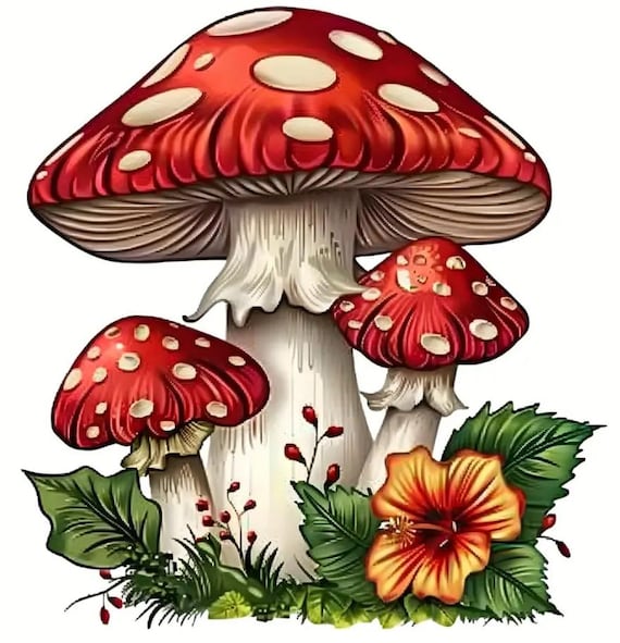 Red Mushrooms Iron-on, Heat Transfer Vinyl Decal for Shirts, Bags, Hats and More