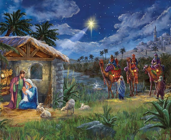 Christmas Wishes Nativity Panel 36" x 43" (PD15043) by RBD Designers