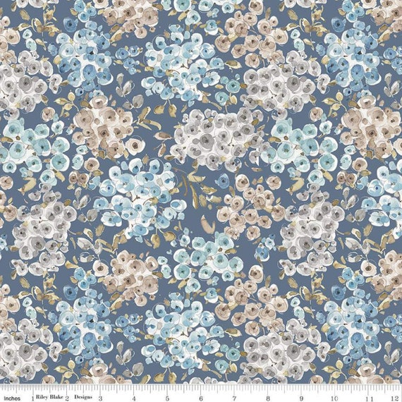 Blue Escape Coastal - 1/2 Yard Increments, Cut Continuously (C14512 Floral Colonial) by Lisa Audit for Riley Blake Designs