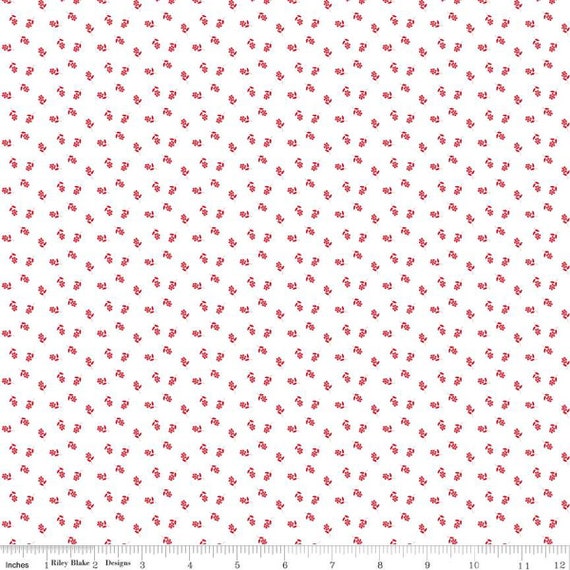 Cheerfully Red-1/2 Yard Increments, Cut continuously (C13316 Flowers White) by Christopher Thompson for Riley Blake Designs