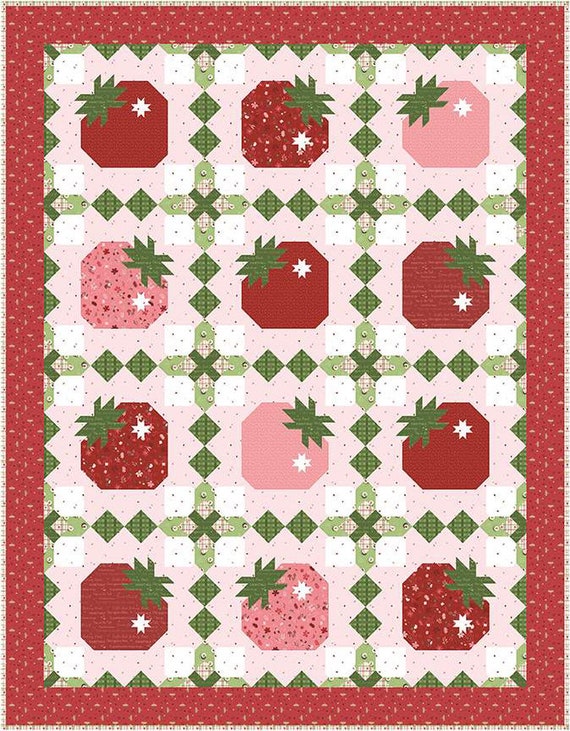 Strawberry Basket Quilt PAPER Pattern - Finished Size 60" x 77” - by Jennifer Long of Sew a Story