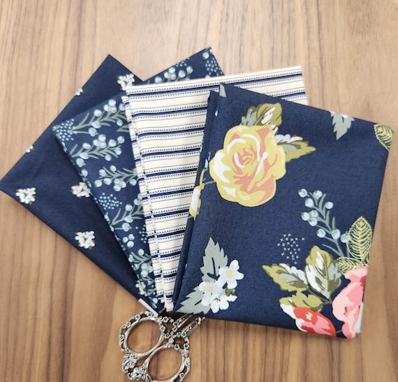 Bellissimo Gardens-Fat Quarter Bundle (4 Navy Fabrics) by My Minds Eye for Riley Blake Designs