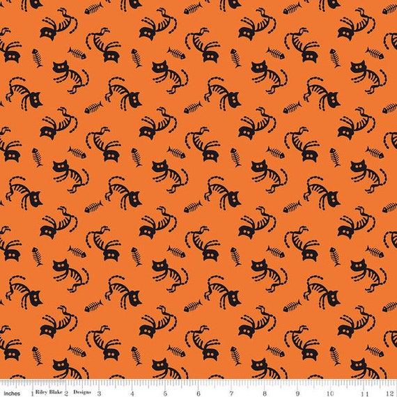 Beggar's Night - 1/2 Yard Increments, Cut Continuously (C14501 Cats Orange) by Sandy Gervais for Riley Blake Designs