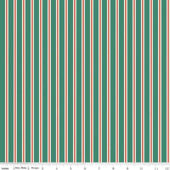 Holiday Cheer-End of Bolt 14.5" (C13617 Stripes Green) by My Mind's Eye for Riley Blake Designs