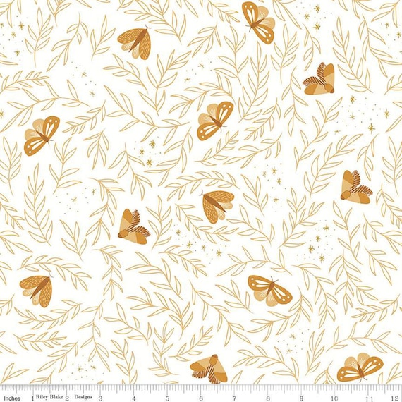 Moonchild-1/2 Yard Increments, Cut Continuously (SC13821 Moths Off White Sparkle) by Fran Gulick for Riley Blake Designs