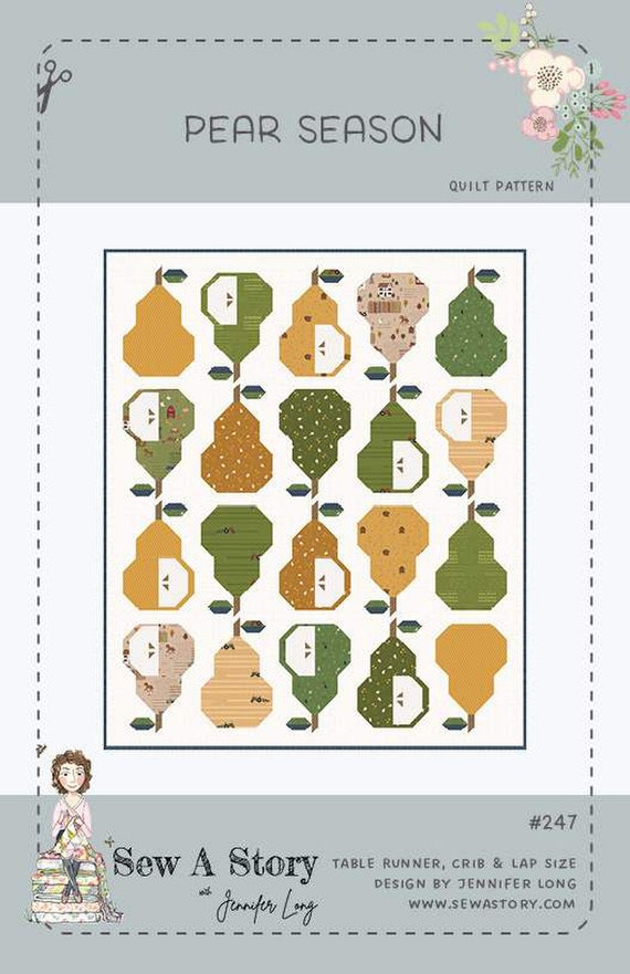 Pear Season Quilt PAPER Pattern (3 Sizes P177) by Jennifer Long of Sew a Story