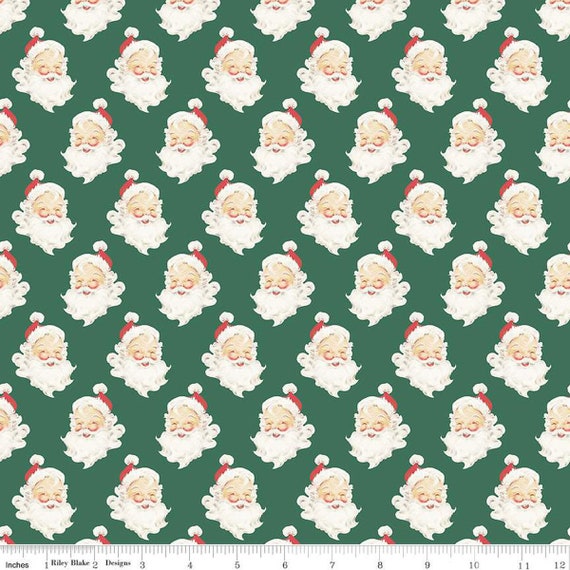 Merry Little Christmas-1/2 Yard Increments, Cut Continuously (C14842 Santa Heads Green) by My Mind's Eye for Riley Blake Designs