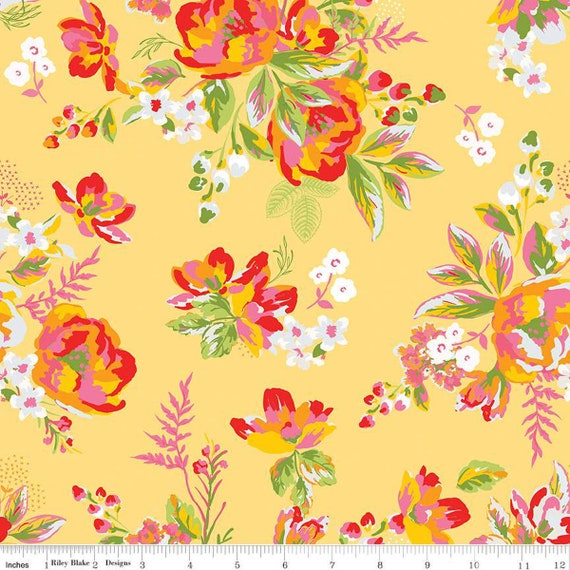 Picnic Florals-1/2 Yard Increments, Cut Continuously (C14610 Main Yellow) by My Mind's Eye for Riley Blake Designs