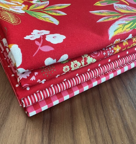 Picnic Florals - Half Yard Bundle (5 Red Fabrics) by My Mind's Eye for Riley Blake Designs