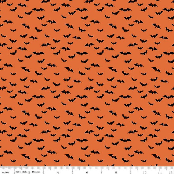 Sophisticated Halloween-1/2 Yard Increments, Cut Continuously (C14625 Bats Orange) by My Minds Eye for Riley Blake Designs