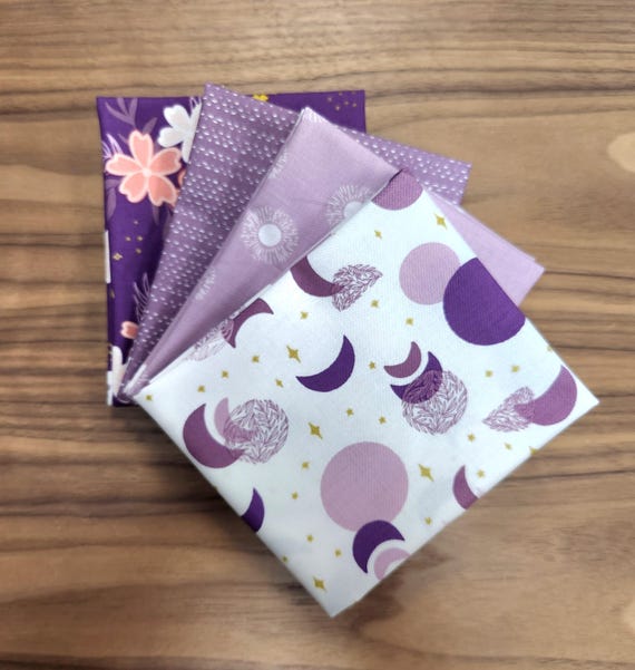 Moonchild - Fat Quarter Bundle (4 Thistle/Heather/Grape Fabrics) by Fran Gulick for Riley Blake Designs