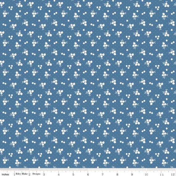 Simply Country-1/2 Yard Increments, Cut Continuously (C13416 Floral Denim) by Tasha Noel for Riley Blake Designs