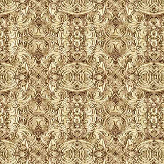 Endless Blues - 1/2 Yard Increments, Cut Continuously (30047-E Scroll Medallion Tan) by Morris Creative Group for QT Fabrics