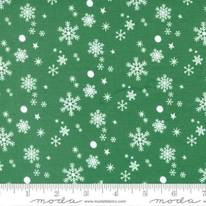 Hello Holidays - 1/2 Yard Increments, Cut Continuously (35374-14 Snowflakes Evergreen) by Abi Hall for Moda