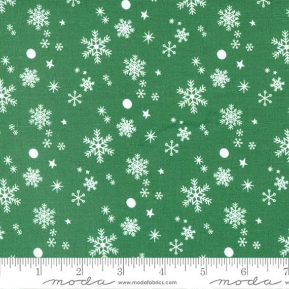 Hello Holidays - 1/2 Yard Increments, Cut Continuously (35374-14 Snowflakes Evergreen) by Abi Hall for Moda