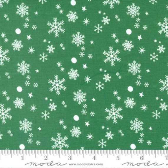 Hello Holidays - 1/2 Yard Increments, Cut Continuously (35374-14 Snowflakes Evergreen) by Abi Hall for Moda