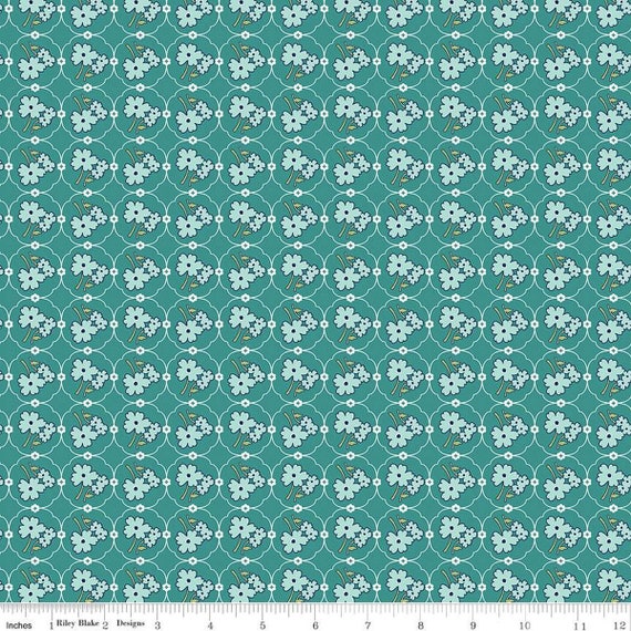 Bee Vintage -1/2 Yard Increments, Cut Continuously (C13079 Cornelia Teal) by Lori Holt for Riley Blake Designs