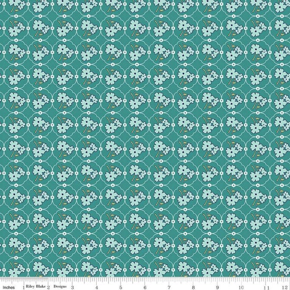 Bee Vintage -1/2 Yard Increments, Cut Continuously (C13079 Cornelia Teal) by Lori Holt for Riley Blake Designs