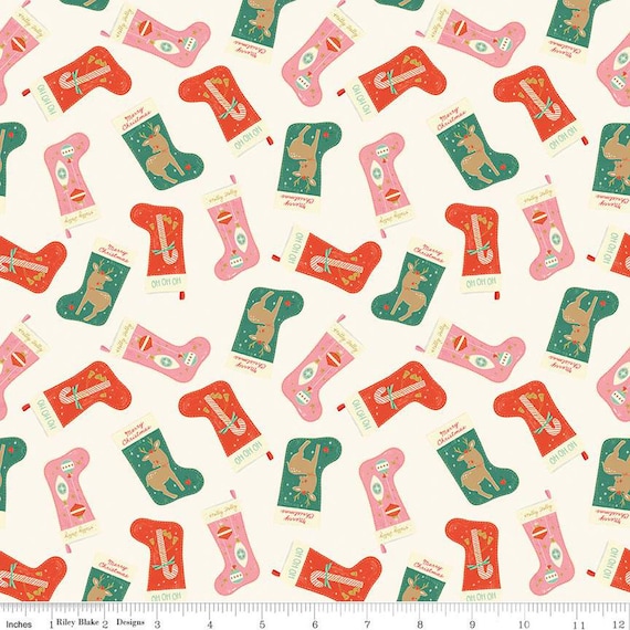 Holiday Cheer-1/2 Yard Increments, Cut Continuously (C13611 Stockings Cream) by My Mind's Eye for Riley Blake Designs