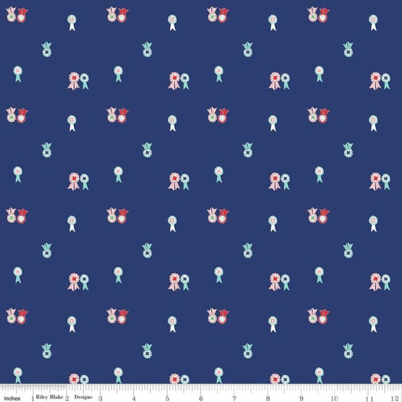 Quilt Fair - 1/2 Yard Increments, Cut Continuously (C11355 - Navy Ribbons) by Tasha Noel for Riley Blake Designs