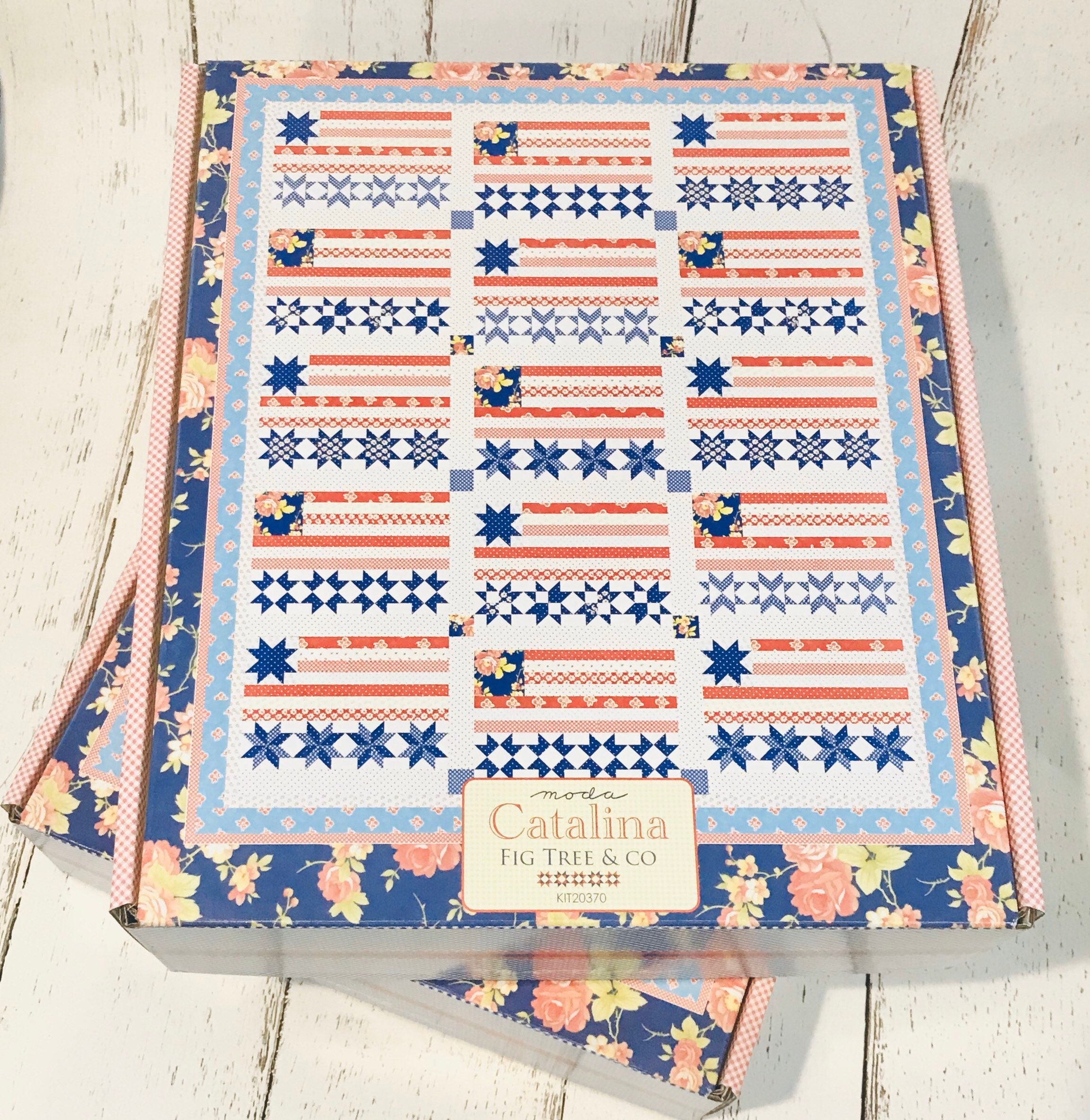 Stars and Stripes Forever Boxed Quilt Kit in Catalina by Fig Tree for