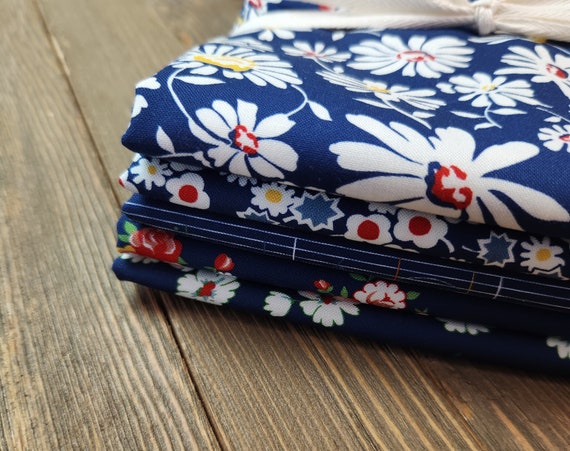 Sweet Melodies - Half Yard Bundle (5 Navy Fabrics) by American Jane for Moda