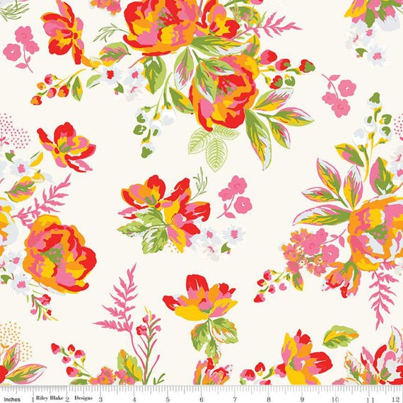 Wide Back Picnic Florals - 1/2 Yard Increments, Cut Continuously (WB14619 Floral Cream) by My Mind's Eye for Riley Blake Designs