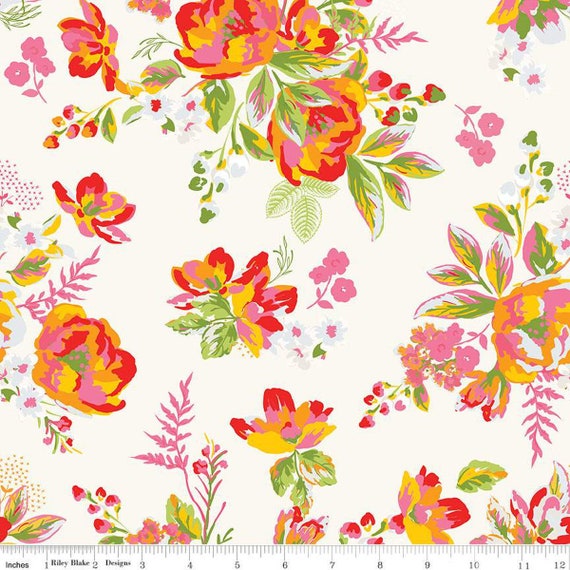 Picnic Florals-1/2 Yard Increments, Cut Continuously (C14610 Main Cream) by My Mind's Eye for Riley Blake Designs