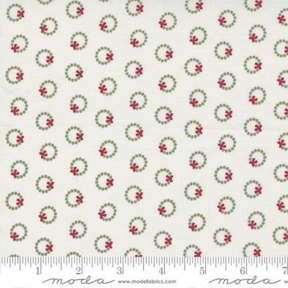 Christmas Eve-1/2 Yard Increments, Cut Continuously (5183-11 Wreath Dots Snow) by Lella Boutique for Moda