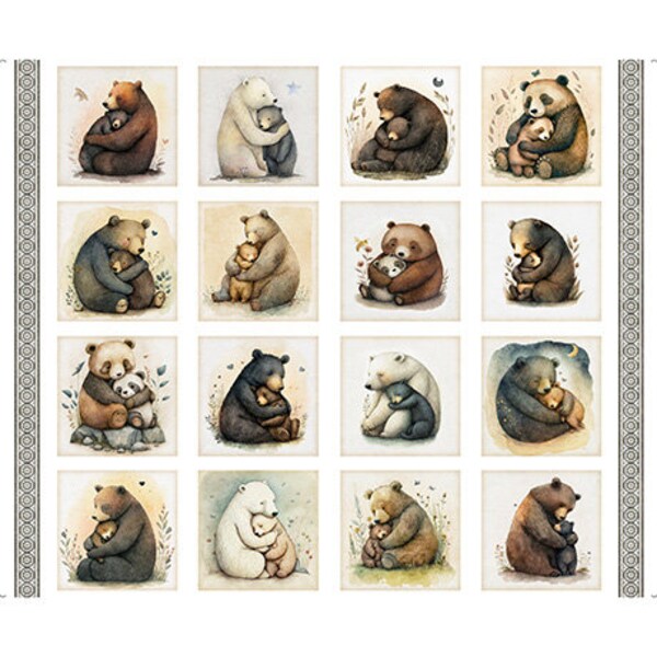 Bear Hugs Panel (30061-Z Picture Patches White) by Morris Creative Group for QT Fabrics