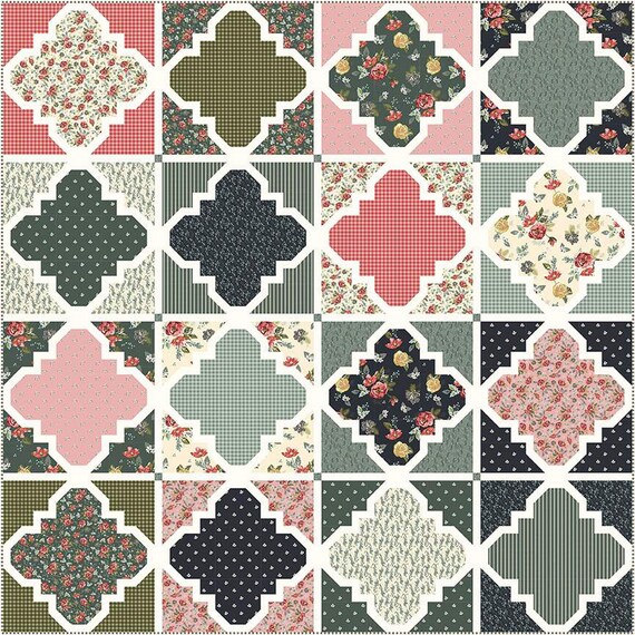 Quatrefoil Quilt Kit with PAPER Pattern - 83" x 83"- (P180-QUATREFOIL) by Wendy Sheppard