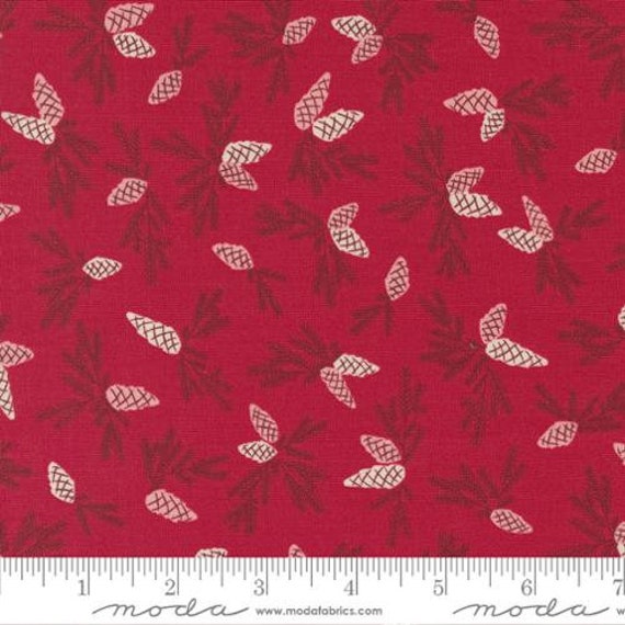 Good News Great Joy-1/2 Yard Increments, Cut Continuously (45563-13 Pinecone Holly Red) by Fancy That Design House for Moda