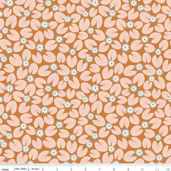 Little Swan-1/2 Yard Increments, Cut Continuously (C13743 Water Lilies Golden Brown) by Little Forest Atelier for Riley Blake Designs
