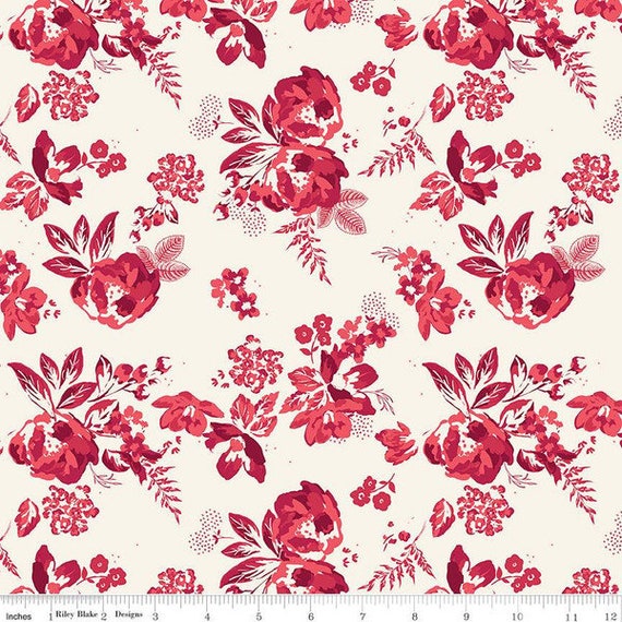 Heirloom Red-1/2 Yard Increments, Cut Continuously (C14340 Main Cream) by My Mind's Eye for Riley Blake Designs