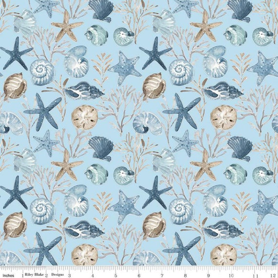 Blue Escape Coastal - 1/2 Yard Increments, Cut Continuously (C14511 Ocean Floor Sky) by Lisa Audit for Riley Blake Designs