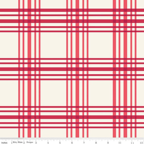 Heirloom Red-1/2 Yard Increments, Cut Continuously (C14344 Plaid Cream) by My Mind's Eye for Riley Blake Designs