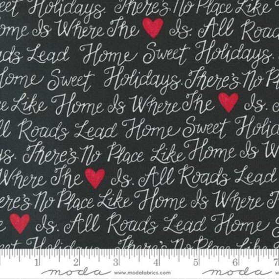 Holidays At Home-1/2 Yard Increments, Cut Continuously (56072-23 Holiday Text Charcoal Black) by Deb Strain for Moda