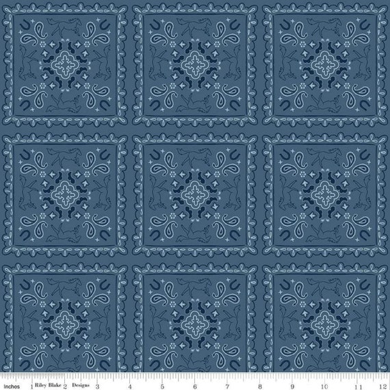 Wild Rose-1/2 Yard Increments, Cut Continuously (C14046 Bandanas Denim) by Riley Blake Designers